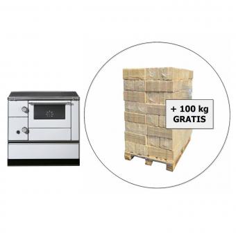 Küchenofen WAMSLER Westminster K 176 A 90 + 100 kg Holzbriketts GRATIS | Weiss | Backfach und Anschluss rechts 